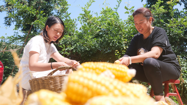 丁希娥與村民一起干活了解群眾所需。李靈攝
