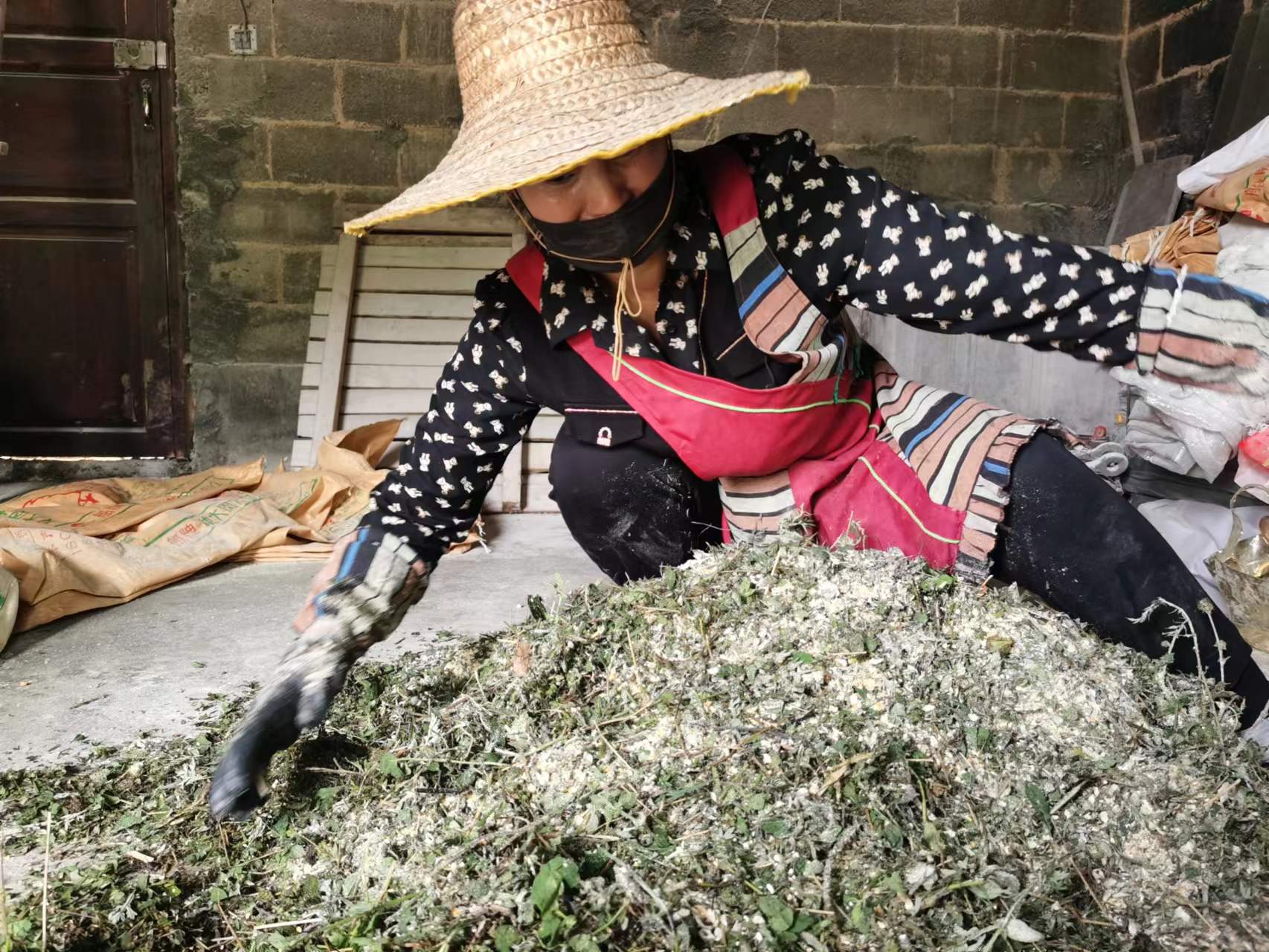 大方縣雨沖鄉(xiāng)金星村瑤雞養(yǎng)殖基地負(fù)責(zé)人鄭媛媛正在攪拌雞食。