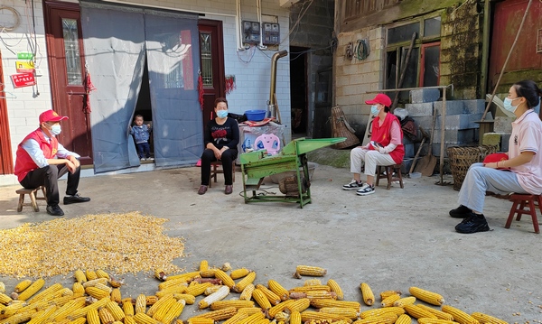 大方縣東關鄉黨員志愿者入戶向群眾宣傳疫情防控政策。朱云蘭攝