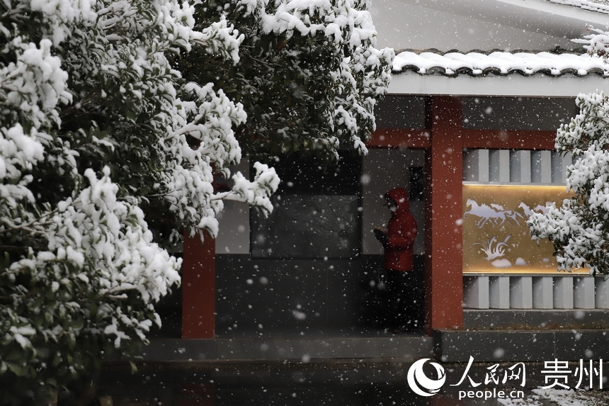 觀山湖公園雪景。人民網 顧蘭云攝