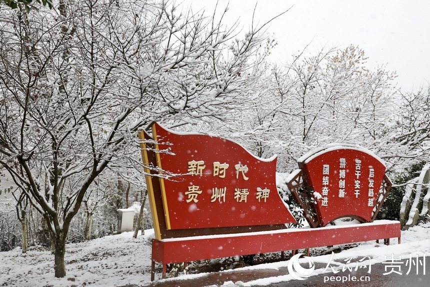 觀山湖公園雪景。人民網 顧蘭云攝