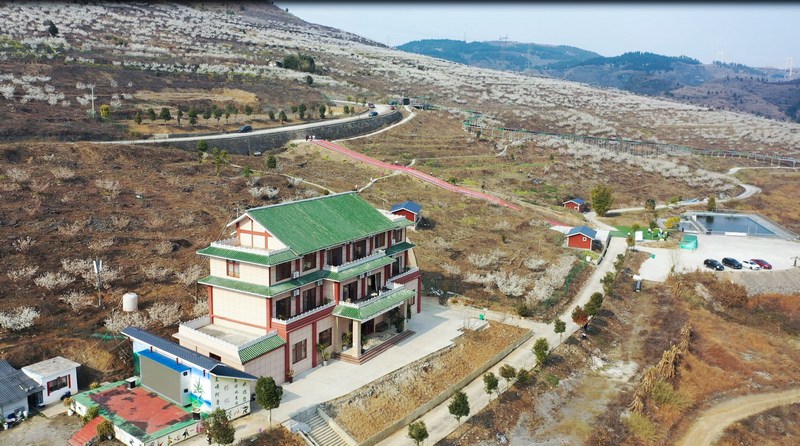 3月4日，貴州省大方縣黃泥塘鎮(zhèn)興林村千畝櫻桃園民宿航拍。李靈攝