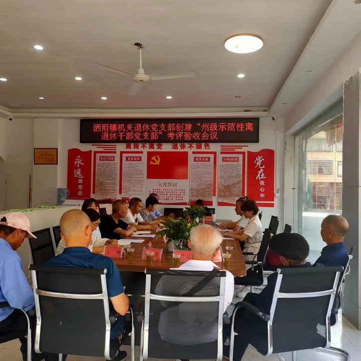 1 圖為驗收組在灑雨鎮機關退休黨支部開展評估驗收。