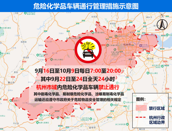 危險(xiǎn)化學(xué)品車輛通行管理措施示意圖。浙江交警供圖