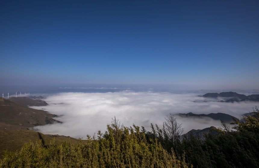 日前,一場大雪使赫章縣阿西里西景區銀裝素裹。這是雪后阿西里西大韭菜坪景區云海奇觀。李學友攝
