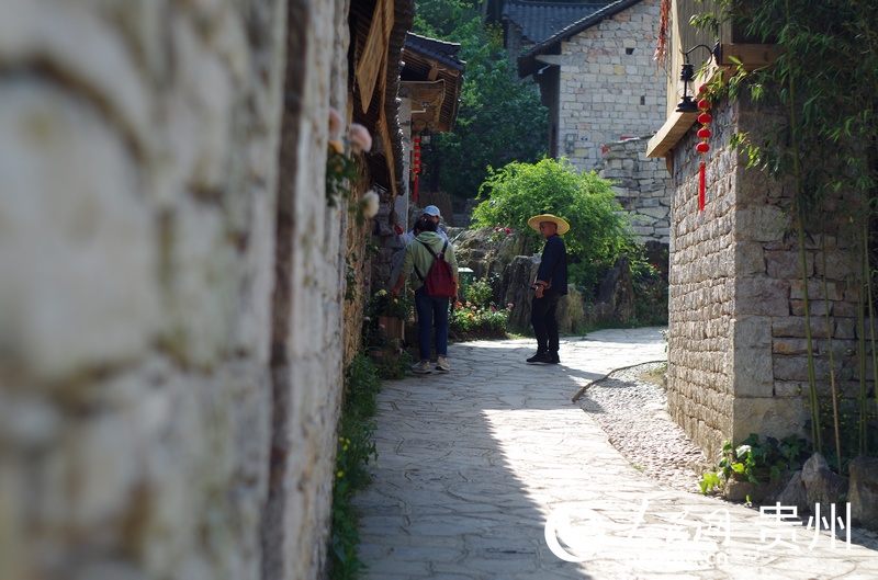 安順經開區幺鋪鎮阿歪寨干凈整潔的村道。人民網 龍章榆攝