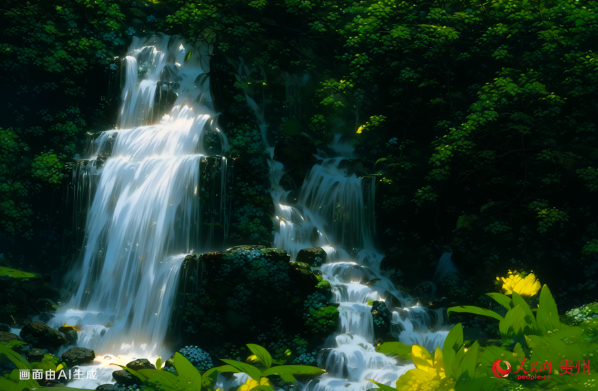 七股水瀑布位于銅仁寨桂六龍山峽谷內。當溪水流至村前的山腳時，就鉆入了暗洞，在地下潛流后，從山腰中的七個洞奔涌出來，形成了七個瀑布并列的壯麗景觀，被當地人稱為七股水”。