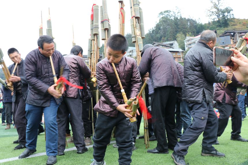 2024黎平·中國(guó)侗年蓋寶侗寨分會(huì)場(chǎng)系列活動(dòng)蘆笙參演隊(duì)伍。王芳芳攝