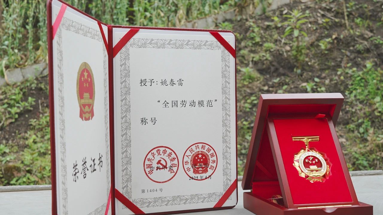 姚春雷的全國勞模證書。
