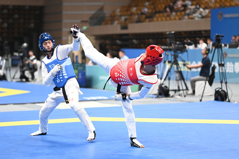 第十五屆全國運動會跆拳道項目資格賽(一)比賽現場。陜西省拳擊跆拳道運動管理中心供圖