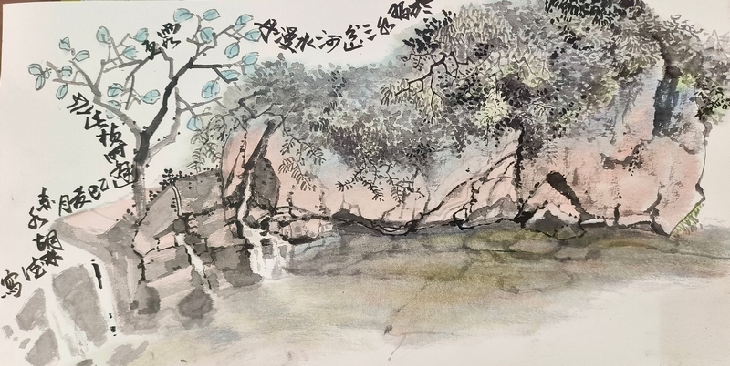 山水小品，以筆墨傳丹霞谷的幽境與靈動。習水縣融媒體中心供圖