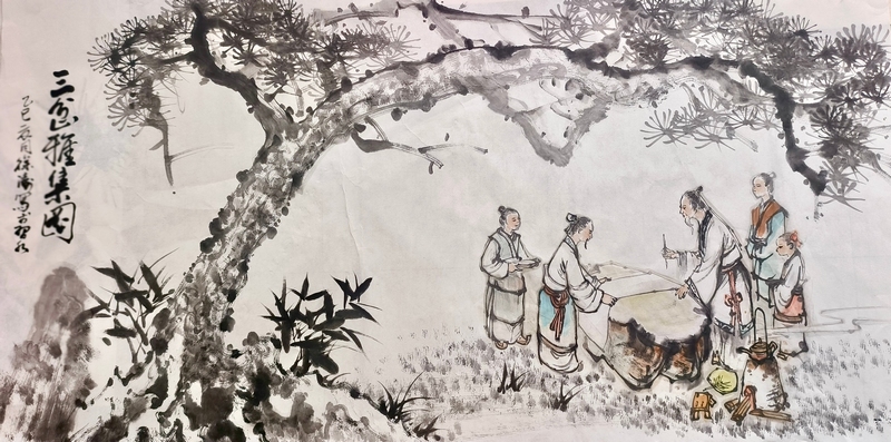 水墨繪就雅集圖，松間意趣盡顯傳統文化韻。習水縣融媒體中心供圖