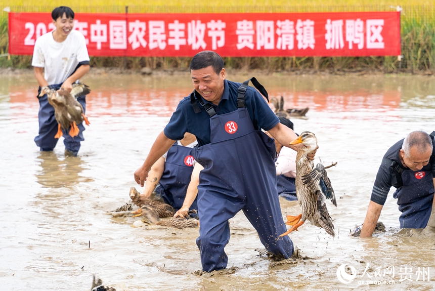 抓鴨子比賽現場。人民網記者 涂敏攝