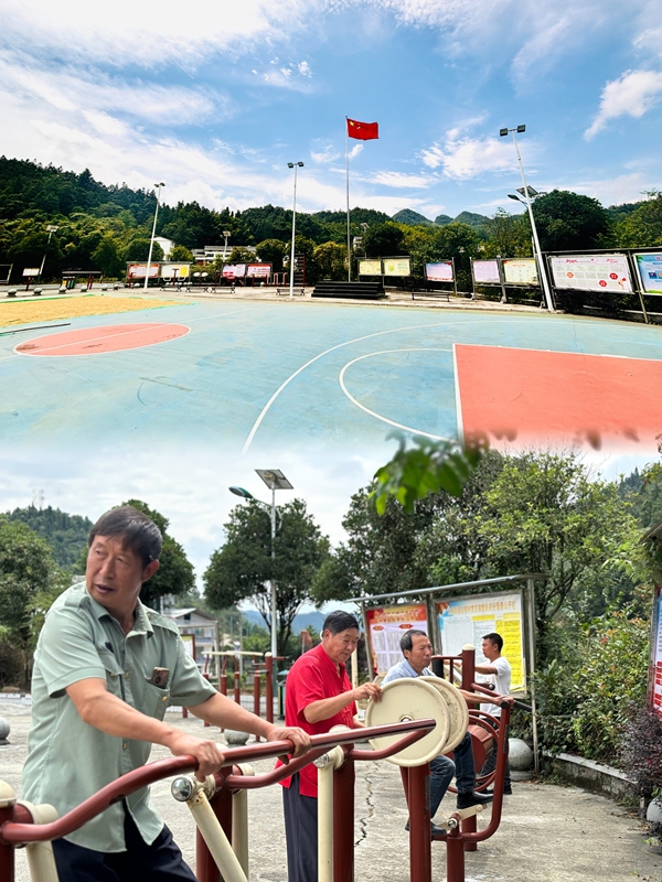 白坭村的文化廣場上，村民們正在使用健身器材。王燁  攝.jpg