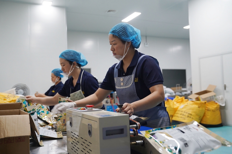 工作人員正在打包刺梨產(chǎn)品。