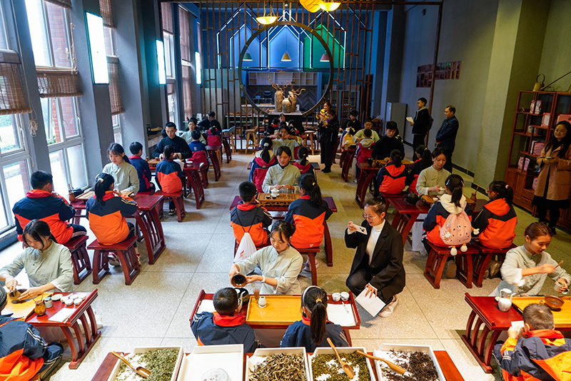 在茶藝體驗(yàn)區(qū)學(xué)習(xí)沖泡技巧和禮儀文化。