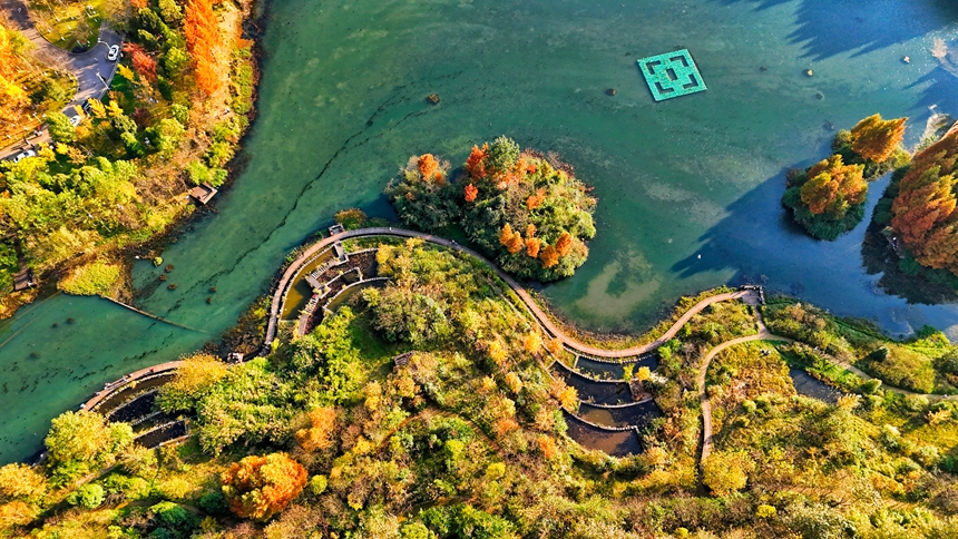 六盤水明湖國家濕地公園一角。