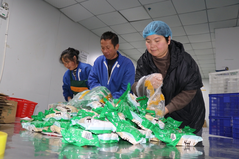 貴州卡媽農(nóng)特產(chǎn)品開發(fā)集團有限公司生產(chǎn)車間 工人正在趕制訂單 范俊岑 攝 (3).JPG