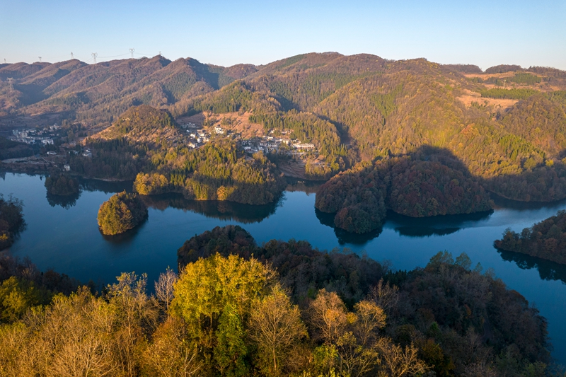 2025年11月28日拍攝的貴州省畢節市百里杜鵑管理區境內的百里杜鵑湖景區（無人機照片）。