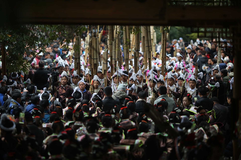 岜沙苗寨蘆笙節(jié)往年活動(dòng)現(xiàn)場(chǎng)。