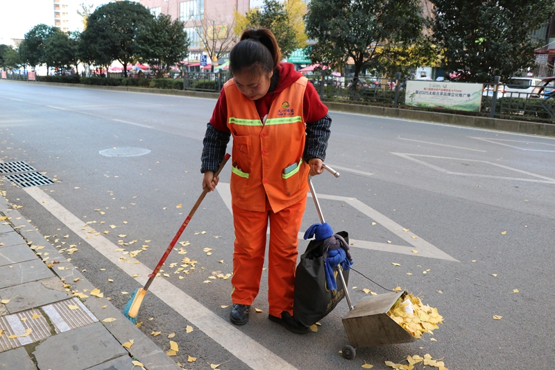 七星關環(huán)衛(wèi)工人正在清掃路面 劉娟 攝.JPG