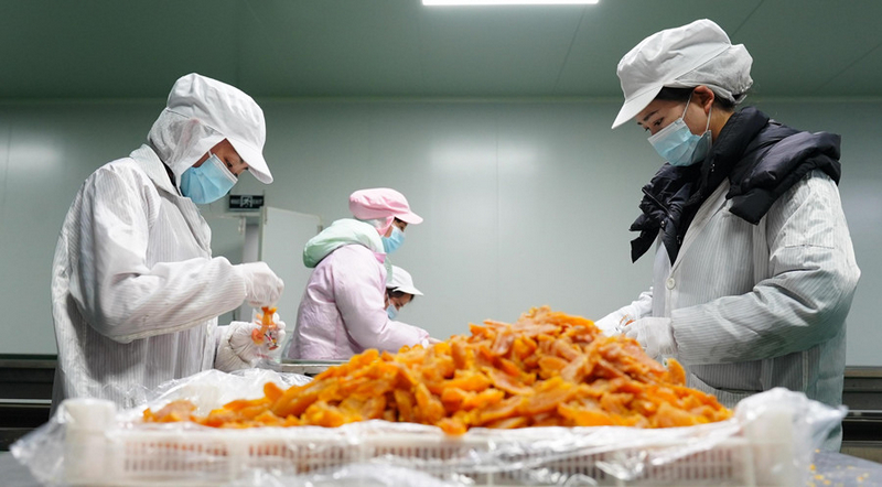 生產車間里，工人在包裝產品。何小雨攝