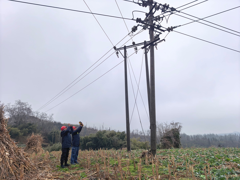 安順市郊供電局工作人員前往轄區內觀冰點進行觀冰,實地了解覆冰情況,提前謀劃,確保轄區群眾用電可靠(曾慶禹攝).jpg