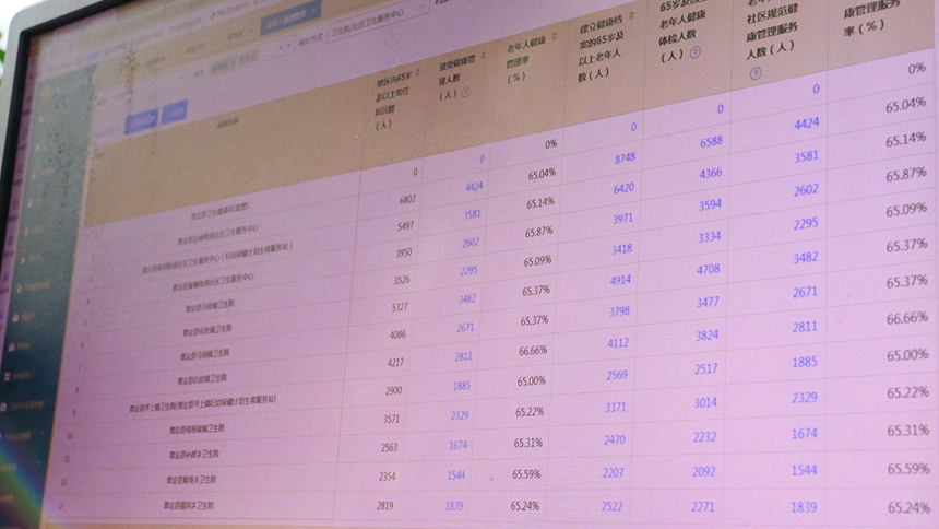圖為老年人體檢錄入系統,詳細地記錄著“免費為全縣65歲及以上老年人開展健康體檢1次”這項民生工程的溫暖刻度。