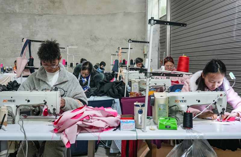 2026年1月28日，位于貴州省畢節(jié)市納雍縣樂治鎮(zhèn)街上社區(qū)的貴州野鹿服飾有限責任公司加工點，工人在忙碌。 楊 英 攝.jpg