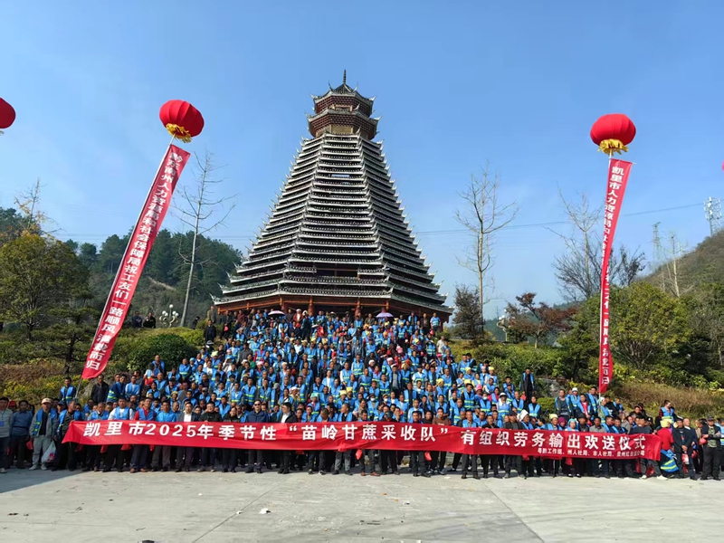 圖為:凱里市有組織輸送“苗嶺甘蔗才收工”赴廣東、廣西采收甘蔗歡送儀式.jpg