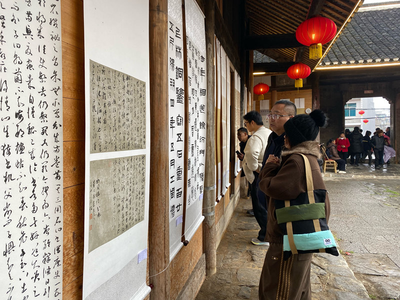 市民正在參觀書法作品。