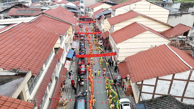 2、游行隊(duì)伍沿街一路巡游前行，在“龍珠”的引領(lǐng)下，11條“巨龍”精神抖擻、騰躍翻滾 。