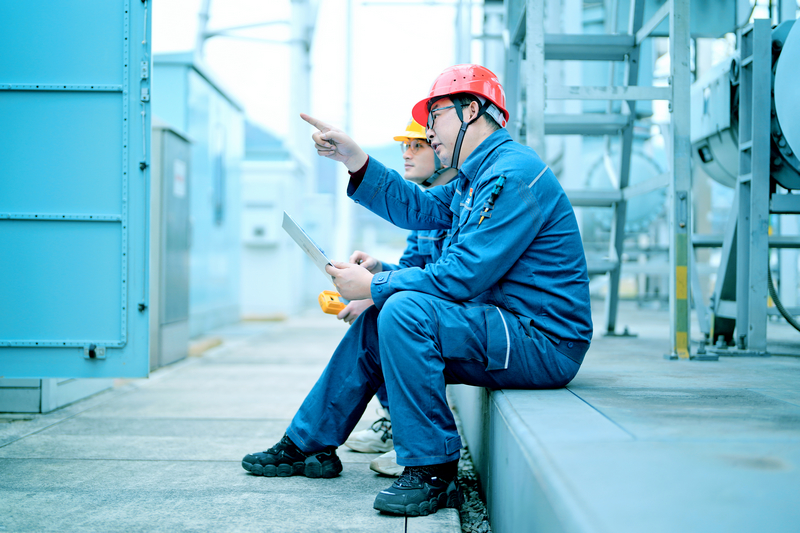 周敬余(右)給新員工講解設備工作原理。陳濤攝