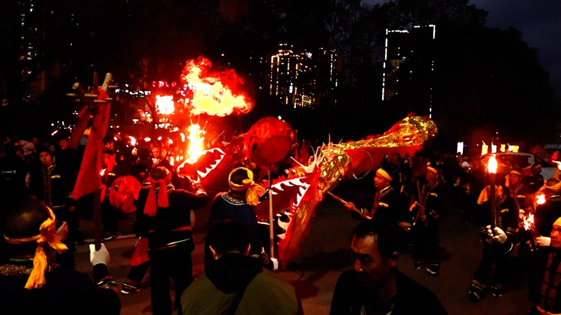 “火龍”在夜色中翻騰起舞。