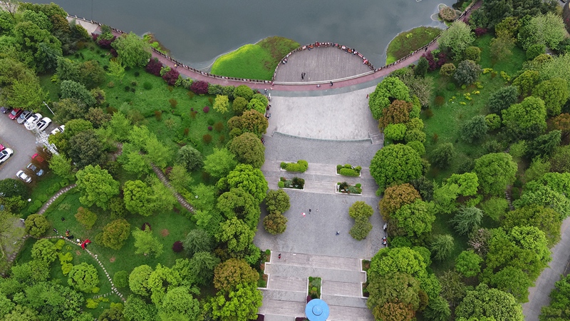 圖為:秀美的環湖新區廊道