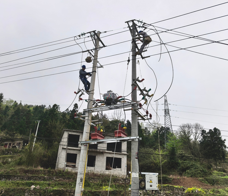 10千伏龍石線自動化開關改造作業現場。
