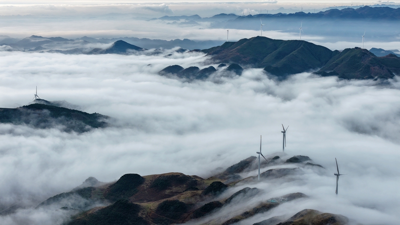 3月10日，在貴州省畢節市赫章縣阿西里西·韭菜坪景區拍攝的云海景觀。