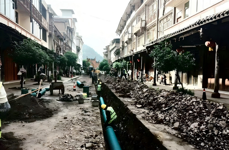 污水管網(wǎng)提升改造工程施工現(xiàn)場(chǎng)。習(xí)水縣融媒體中心供圖