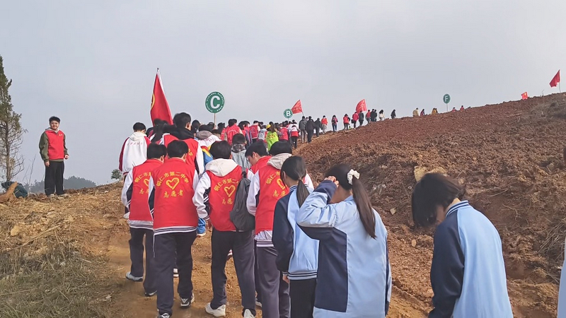 參加植樹活動(dòng)途中。楊娟攝