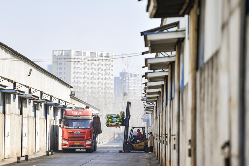 銷售旺季，一袋袋化肥從中心倉轉(zhuǎn)運，配送效率大幅提升.jpg