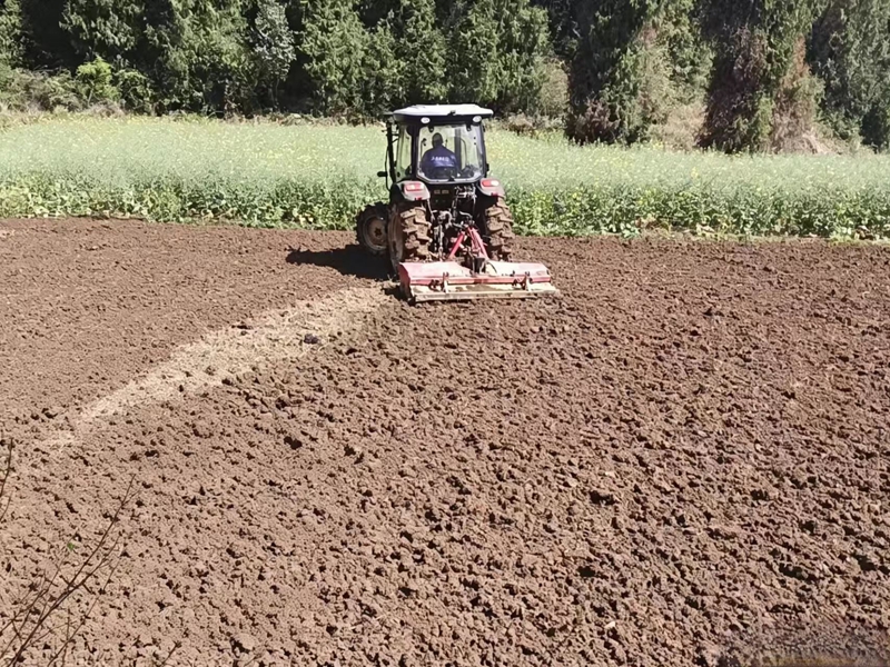 松桃普覺辣椒種植基地里,村民駕駛農機翻犁田土。