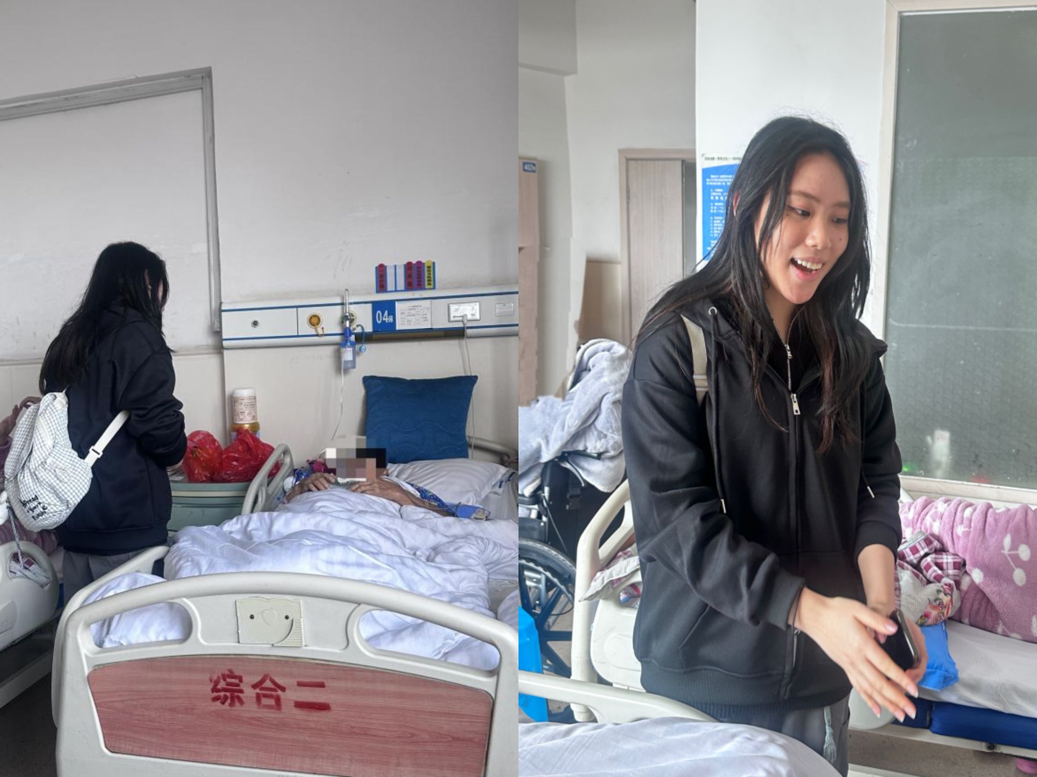 泰國籍留學生吳白鈴正在與受傷泰國游客交流。