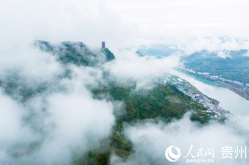 烏江岸邊的青山之上，云霧升騰，宛如一幅剛剛落筆的潑墨山水畫。人民網(wǎng)記者 涂敏 攝