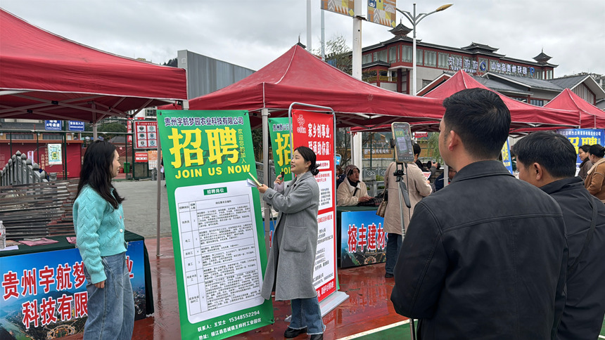 圖為:榕江縣組織主播在線上推介就業招聘崗位。李琳璐攝
