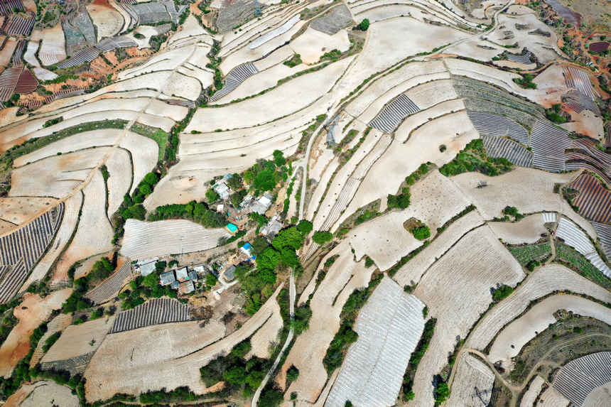2026年4月13日，威寧自治縣迤那鎮櫻桃村，春耕生產整理后的土地。陳逍攝